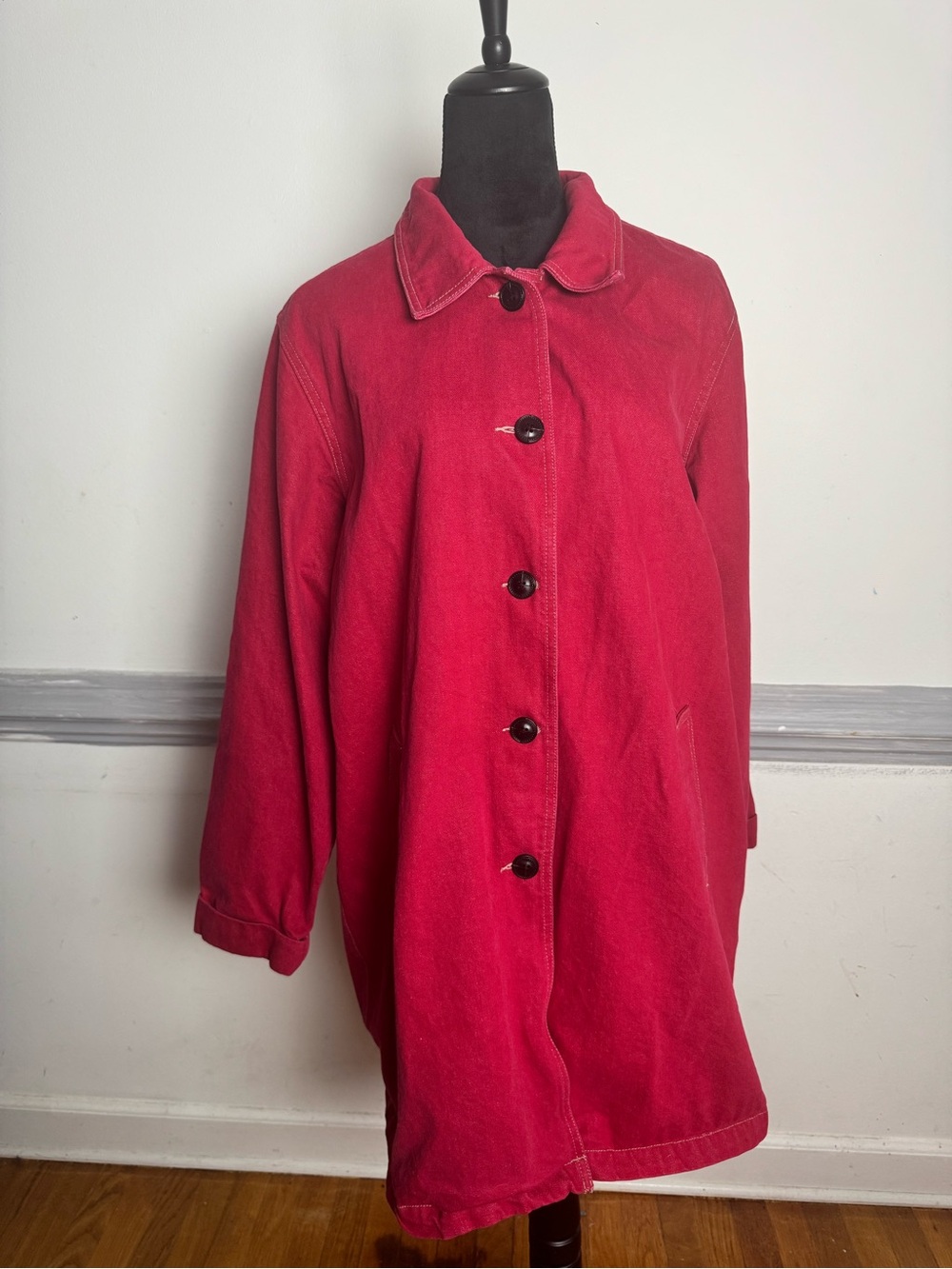 Denim&Co Bright Red Button-Front Jean Jacket